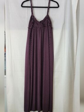 JFW by Just For Wraps Burgundy Spaghetti Strap Polka Dot Maxi Dress Size Medium